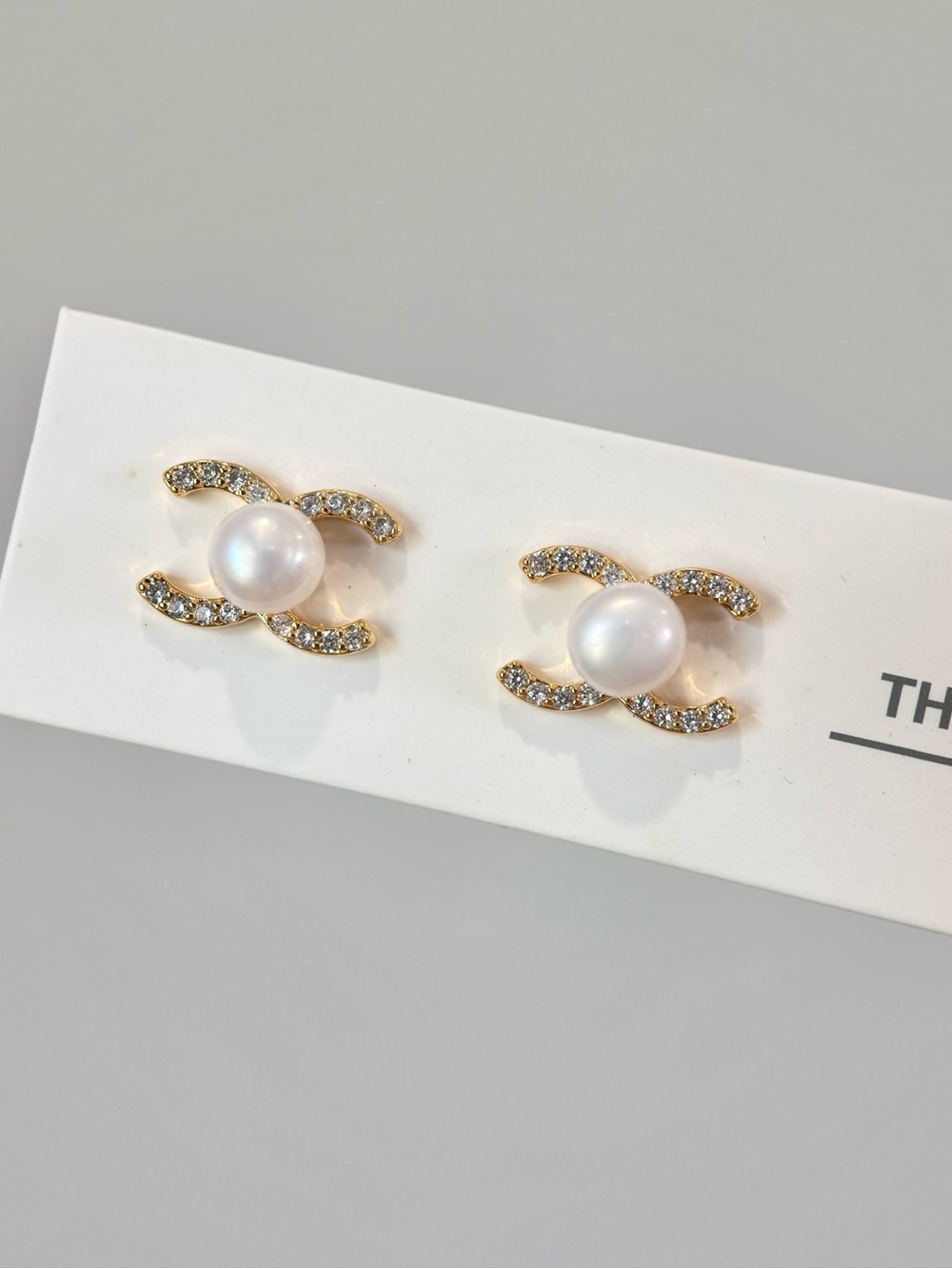 Elegant Gold Real Freshwater Pearl & Crystal Stud Earrings - White